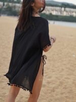 BLACK KIMONO COVER UP - SHORT SLEEVES - Image 3