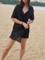 BLACK KIMONO COVER UP - SHORT SLEEVES - Image 2