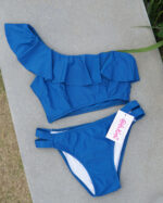 「預購」Dona - Blue - One shoulder Ruffle top - Image 2