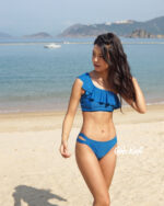 「預購」Dona - Blue - One shoulder Ruffle top