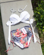 Push up – Wire with cross design – White Floral – High waist - Image 3