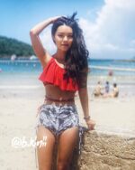 Ruffle Top – High Waist –  Red Black leaves - Image 6