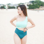 [預購]Olympia – One Shoulder Cut Out Ribbed - Mint Peacock