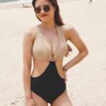 [預購 ] Holly - Color Block One Piece - Beige Black