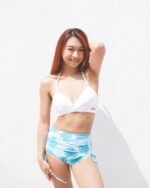[現貨]【Push up】 –Wire with cross design – white x green leaves – High waist