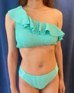 「現貨」Dona – Crinkle Aquamaine - One shoulder Ruffle top - Image 2