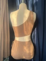 [預購]Olympio– One Shoulder Cut Out Ribbed brown - Image 2